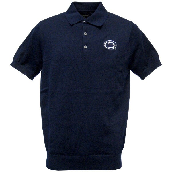 navy cotton/silk polo shirt with embroidered Penn State Athletic Logo on left chest